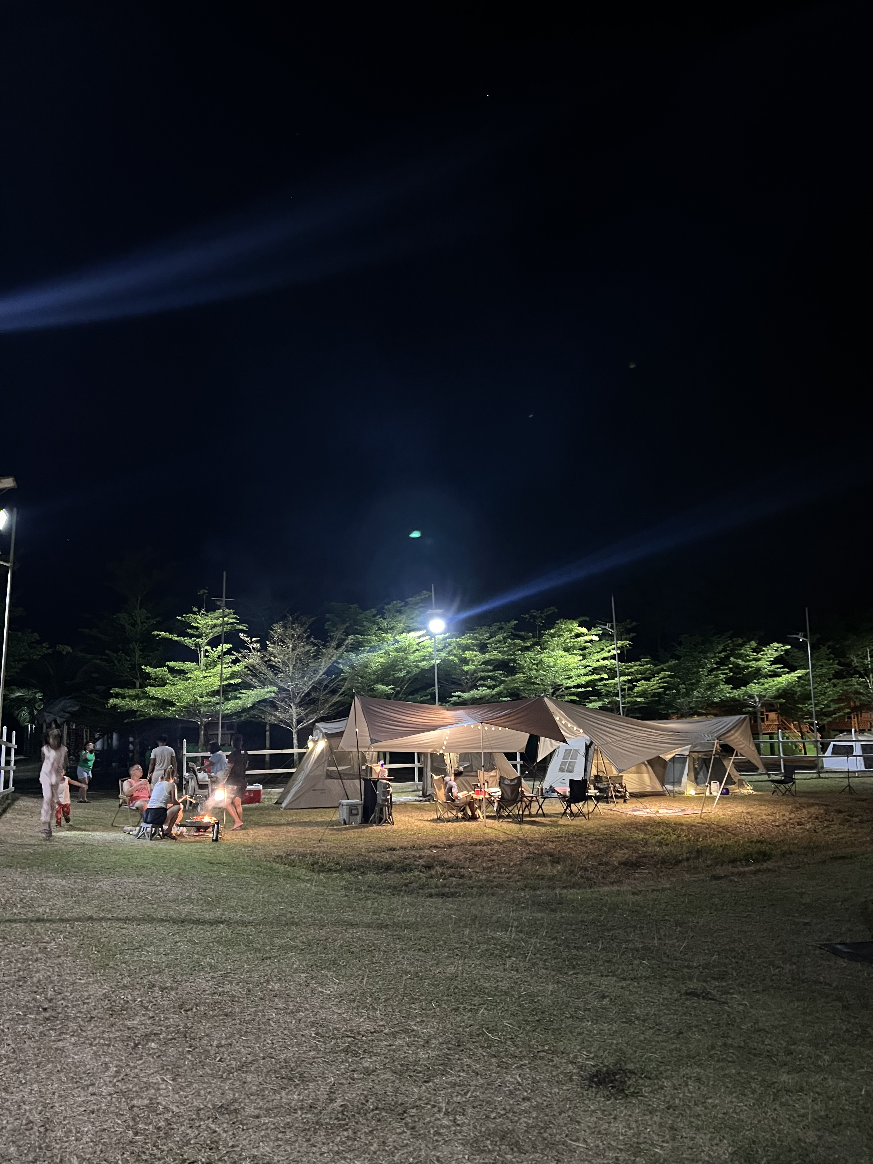 Evening camp setup. Tents will be provided
