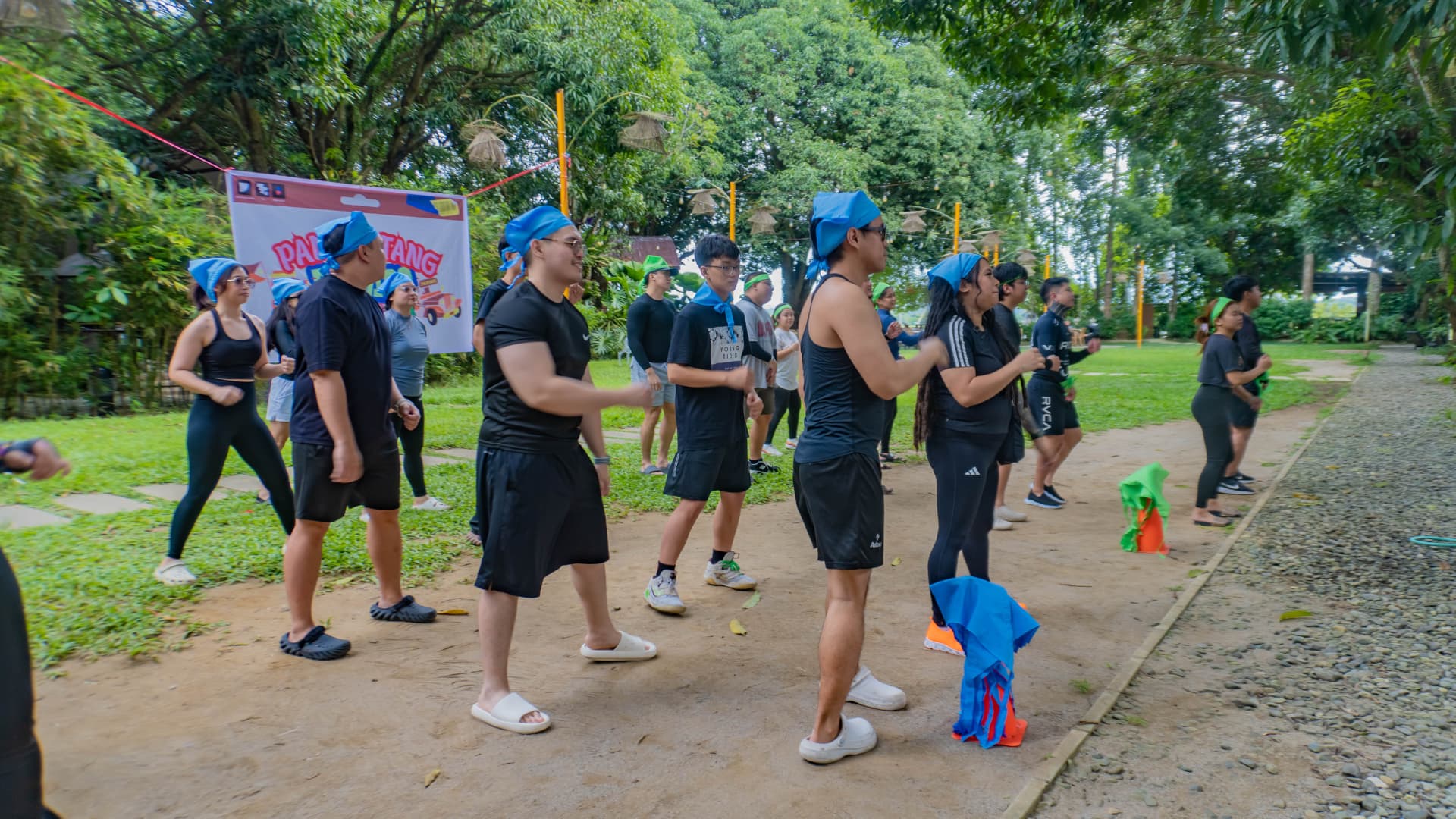 Blue team cheering during the games